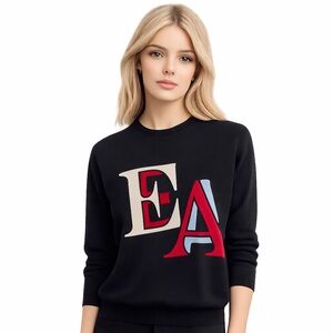 Emporio Armani Cashmere Black Sweater with intarsia initials, size M